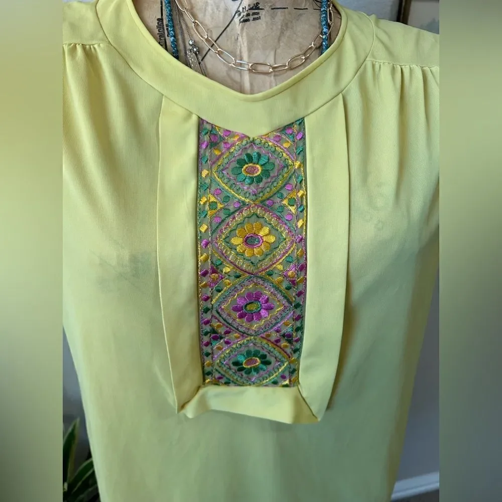Vasarrette by‎ Munsingwear Vintage Yellow Embroidery Night Gown Slip Dress sz M